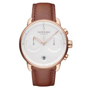 PIONEER - 42mm - brun læder m. rose guld urkasse
